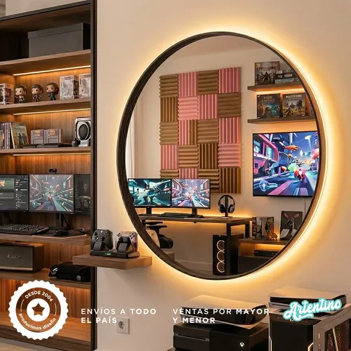 Espejo Led Pared Decorativo Baño Marco Hierro Redondo 70 Cm