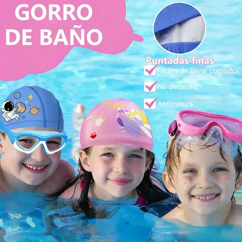 Kit 5en1 Googles Natacion Y Gorro De Baño Para Niños Y Niñas