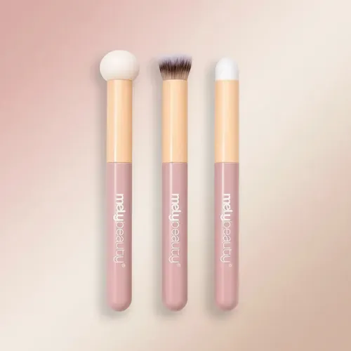 Set Brochas Maquillaje Profesional 3 Piezas Mely Beauty Rosa