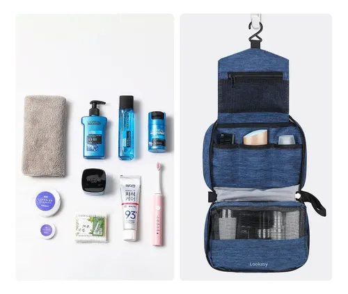 Neceser De Viaje Para Maquillaje O Portacosmeticos Colgante Color Azul Diseño de la tela Liso