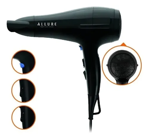 Secador de Pelo Profesional Allure 2200W Iónico 2 Velocidades Negro