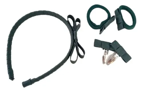 Combo Accesorios Para Nenas Vincha Hebillas Gomitas Escolar Color Verde Oscuro Combo Escolar