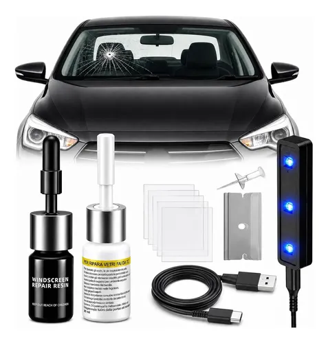 Kit Profesional Reparación De Vidrios Con Luz Uv Y Nano Flu