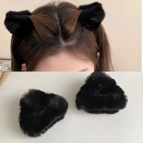 Broches De Peluche For Cabello Orejas De Gato Marrón
