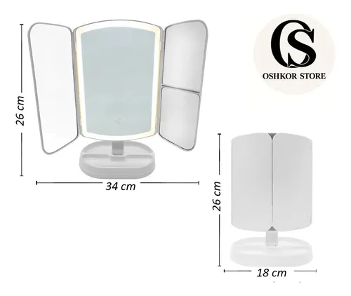 Espejo De Maquillaje Pantalla Táctil Luz Led Giratorio 180