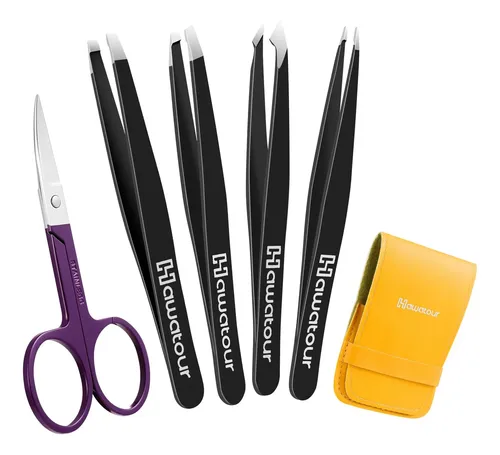 Set De Pinzas Y Tijeras Para Cejas Hawatour Acero Negro