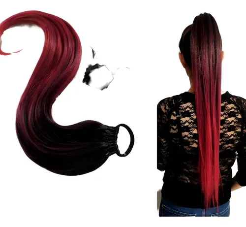 Extensión Ponytail Coleta Kanekalon 80cm Negro Con Rojizo