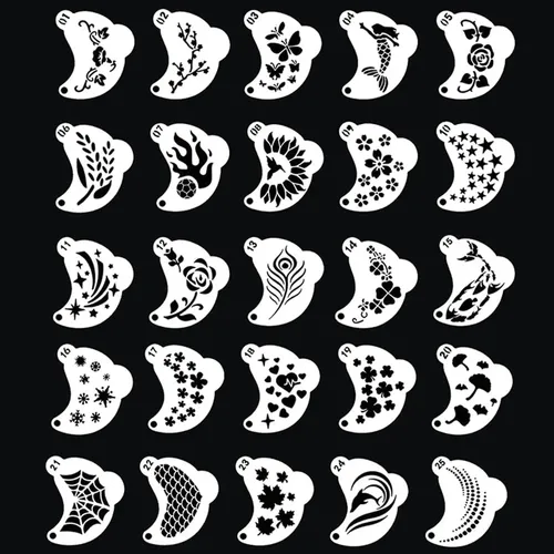 25 Piezas Stencil Maquillaje, Kit De Tatuaje De Pintura Para