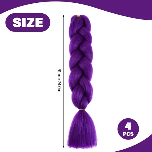 4 Extensiones De Cabello Morado Para Trenzas De 24 Pulgadas