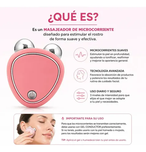 Tonificador Facial De Microcorriente Recargable 3 Niveles Color Rosa