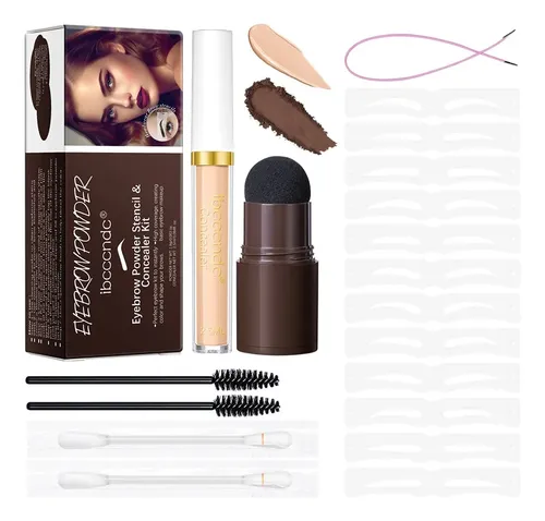 Kit Maquillaje Cejas Polvo, Brocha, 12 Plantillas, Corrector