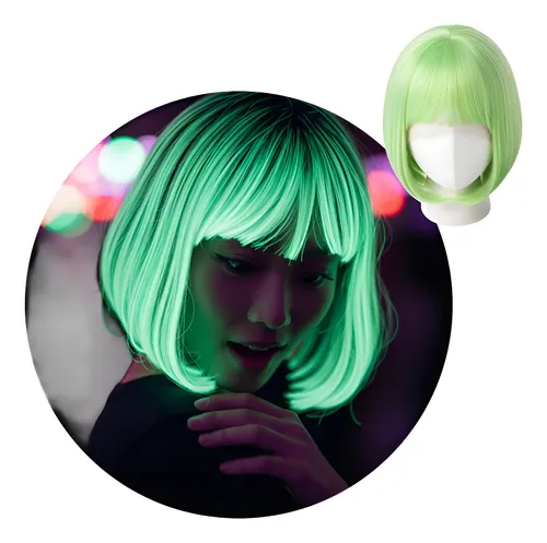 Peluca Corta Carré Glow Brilla En Oscuridad Cotillon Look