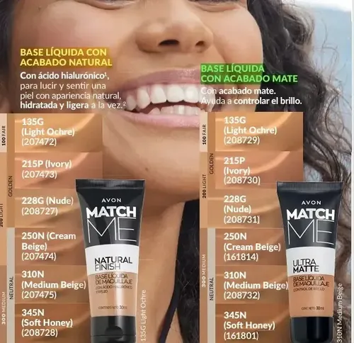 Avon Match Me Base Liquida De Maquillaje Ultra Matte | Tati Tono 310n