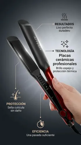 Planchita Pelo Aitech Profesional Roja 220V Cable Giratorio 360 Placas Cerámica Anti Frizz Alisadora 160 A 220°C Calentamiento Rápido Temperatura Regulable Cabello Liso Brillante Ideal Para Uso Diario