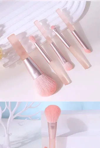 5 Brochas Maquillaje Mini Kabuki Polvo Rubor Sombras Estuche