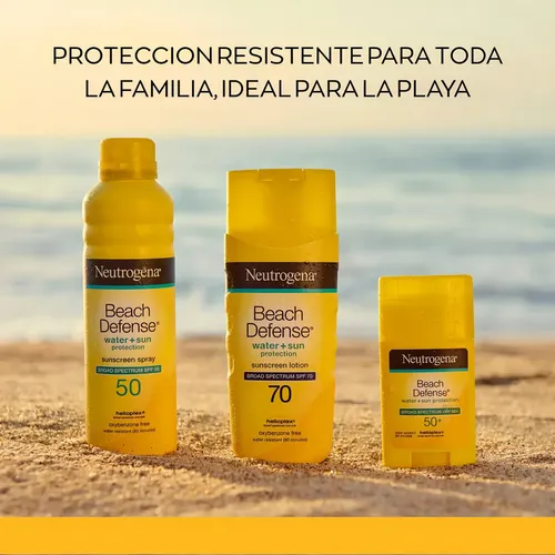 Neutrogena Beach Defense Protector Solar SPF50 198ml Locion Corporal Amplio Espectro Helioplex Resistente Al Agua Para Playa Alberca Deporte Sol Cuerpo Piel Hidratada Uso Diario UVA UVB Proteccion UVA