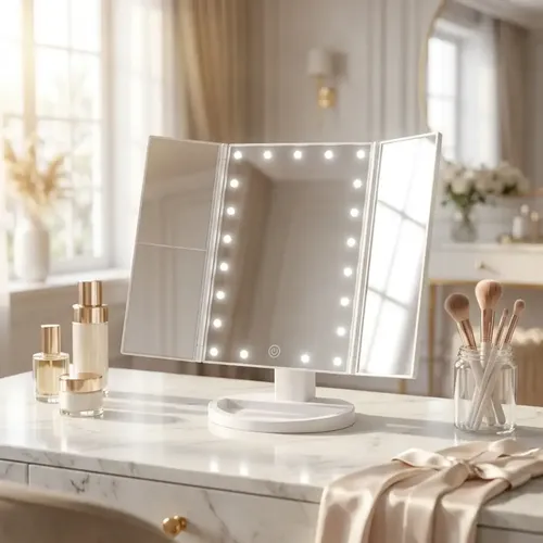 Espejo Maquillaje Plegable Usb Led Tactil Portatil Cosmetico