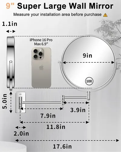 Espejo Baño Grande 9 Cromado Extensible 360° Aumento