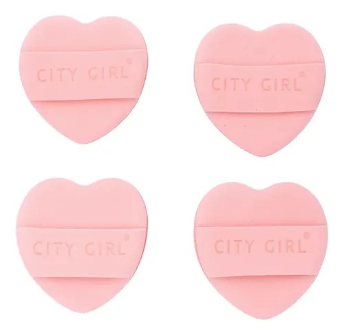Esponjas De Maquillaje City Girl Corazón X4 Coral Claro