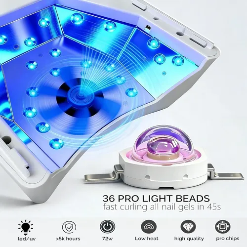 Lámpara Uv Led Secador De Uñas Gel 72w Negro