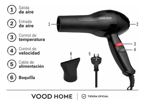 Secador De Pelo Cabello 1800 Económico 2 Velocidades Negro