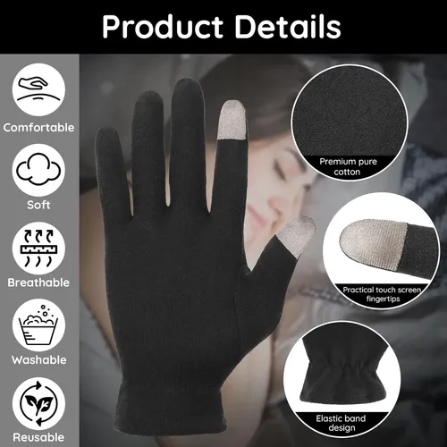 Guantes De Algodón Negros Hidratantes Para Manos Secas X4