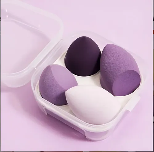 Set X4 Esponjas Maquillaje. Alta Precisión, Suaves, Lavables Color Violeta Oscuro Tamaño De La Esponja