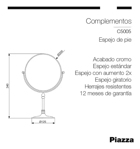 Espejo Para Baño De Pie 20 Cm Circular Piazza Aumento Zoom