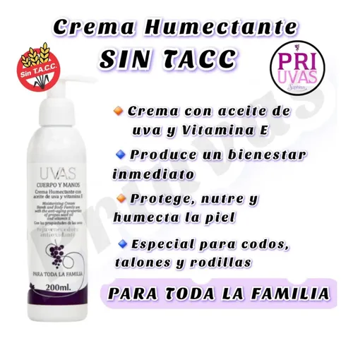 Crema Humectante Cuerpo Y Manos 200ml. Uvas Cosmeticos