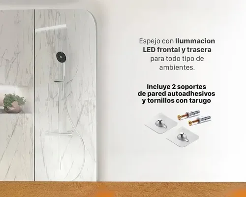 Espejo Horizontal Borde Curvo Luz Led Trasera 70×50