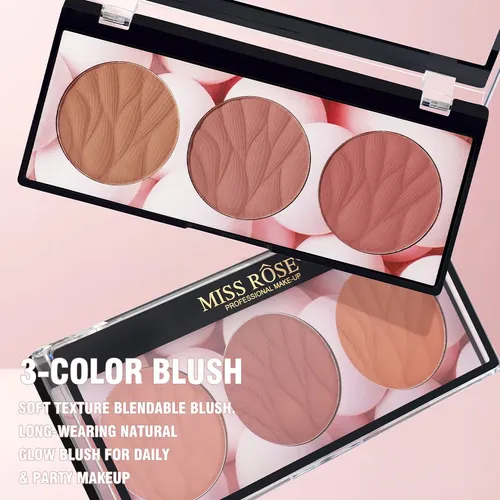 Paleta De Rubor Redonda De 3 Colores, Larga Duración 24boxes