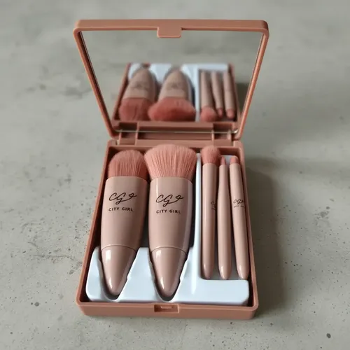 Set Viajero Mini Brochas X5 Con Estuche Y Espejo Ideal Cute