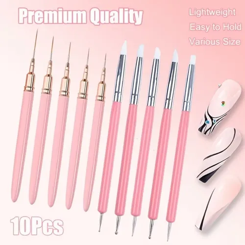 Set De 10 Plumas Para Arte De Uñas, Pinceles Finos Y De Prec