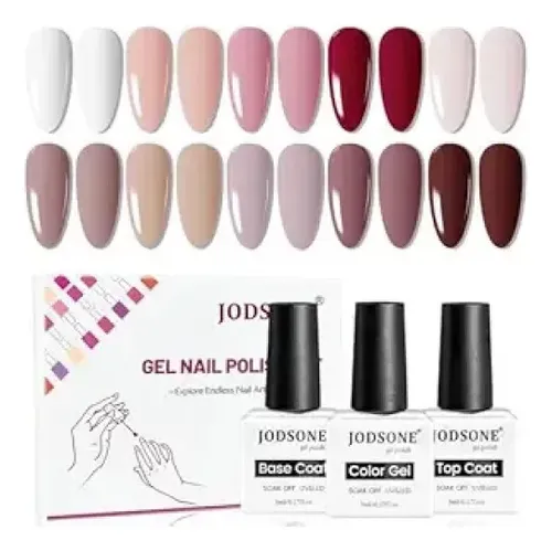 Set 10 Esmaltes Gel Colores Con Base Y Top Coat