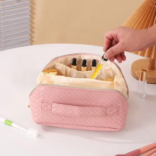 Bolsa De Almacenamiento De Cosméticos Tejida De Cuero Pu De