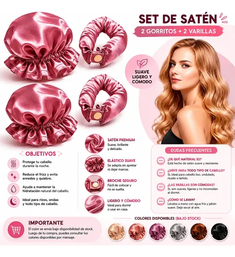 Rulos Sin Calor Varilla De Satén Anti Frizz 2x Gorritos