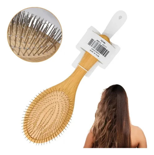 Cepillo De Madera Cerdas Metalicas Anti Frizz Para Cabello