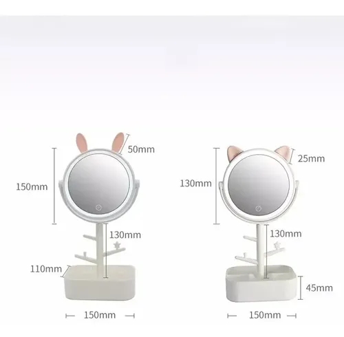 Espejo De Maquillaje C/ Led – Diseño – Pantalla Tactil Marco Rosa claro