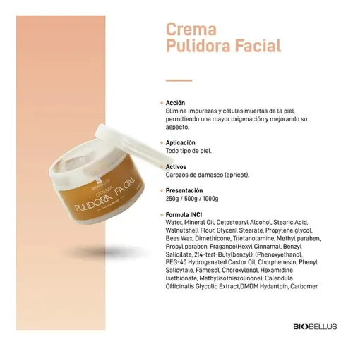Crema Pulidora Facial Biobellus X 500 Gr. Tipo de piel Grasa