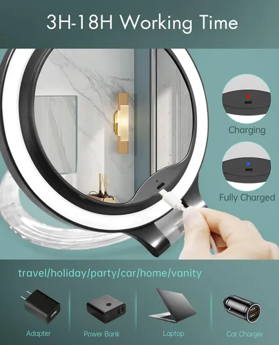 Espejo De Maquillaje Con Luz Led 6.5” Negro Recargable