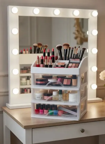 Organizador Maquillaje Caja De Cosméticos Cuatro Niveles Blanco