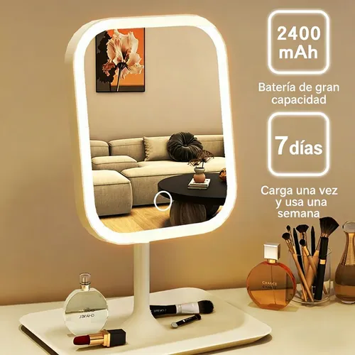 Espejo For Maquillaje Con Luz Recargable Usb Lupa 5 Veces