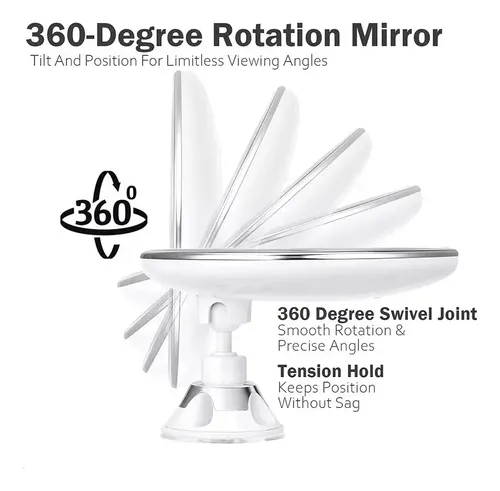 Espejo Led 360 Flexible 10x Ventosa Para Maquillaje Barba