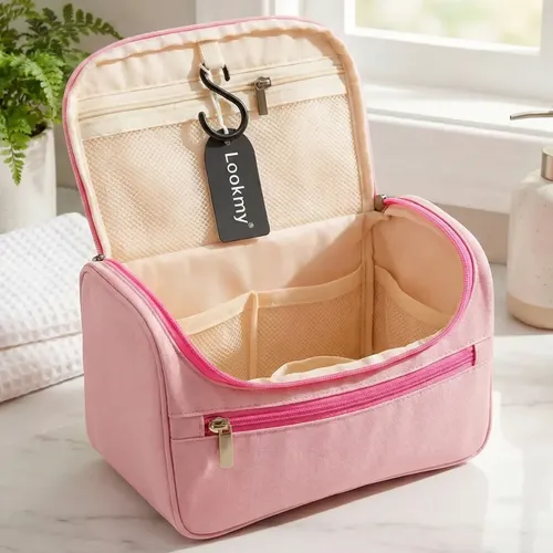 Neceser De Viaje Rosa Soft Lookmy | Porta Costméticos Y Maquillaje Con Percha | Bolso De Baño |