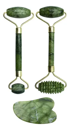 Kit 2 Rodillos Faciales De Jade + Tabla De Masaje