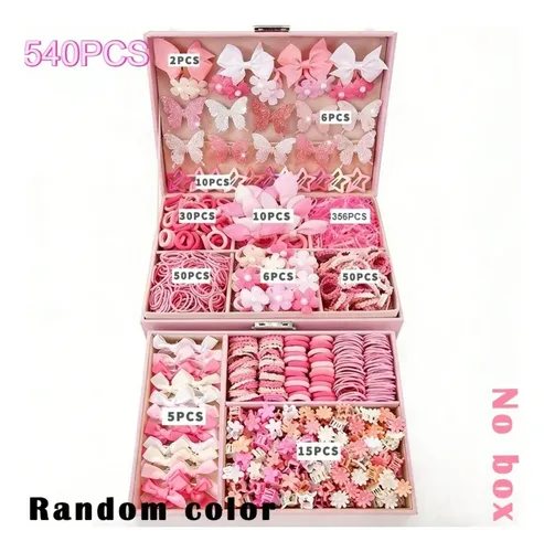 Set 540 Piezas Hebillas Y Gomitas Para Pelo Rosa Claro