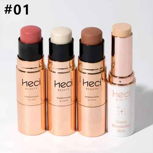 4pz Set De Maquillaje Rubor Contorno Iluminador Y Base Crema