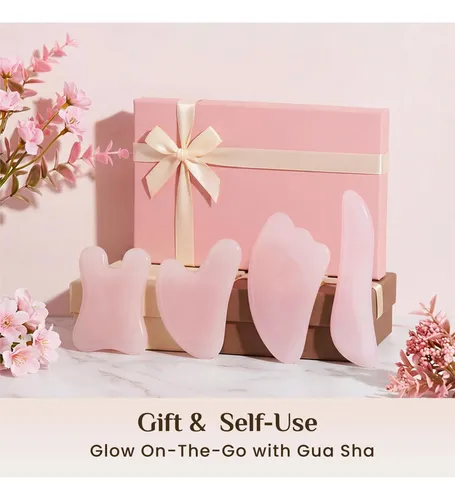 Set 4 Herramientas Gua Sha Rena Chris Piedra Rosa