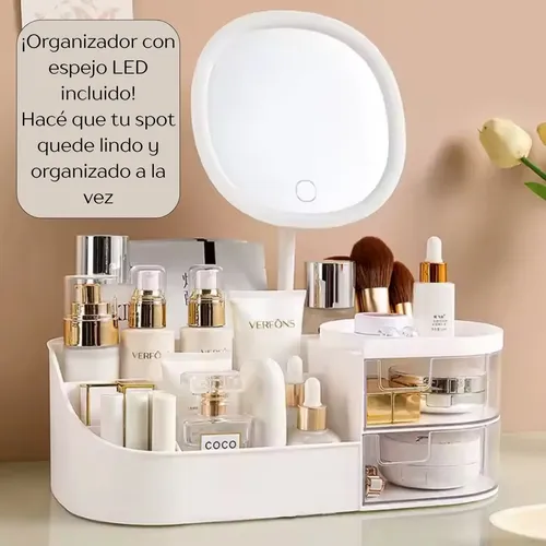 Organizador De Maquillaje Espejo Skincare Brochas Accesorios