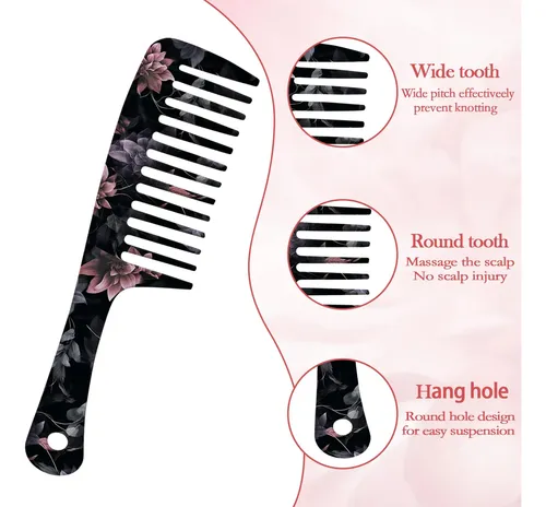 Peineta De Pelo Qiupingli Con Flores Negras Y Rosas, 22 Cm